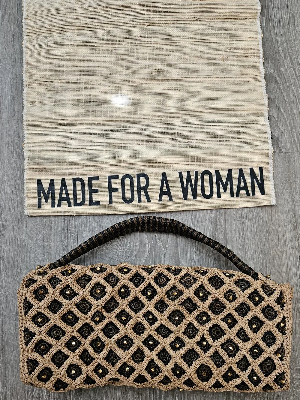 NWT Made for a Woman Vakona Clutch Handwoven Raphia Beaded Madagascar